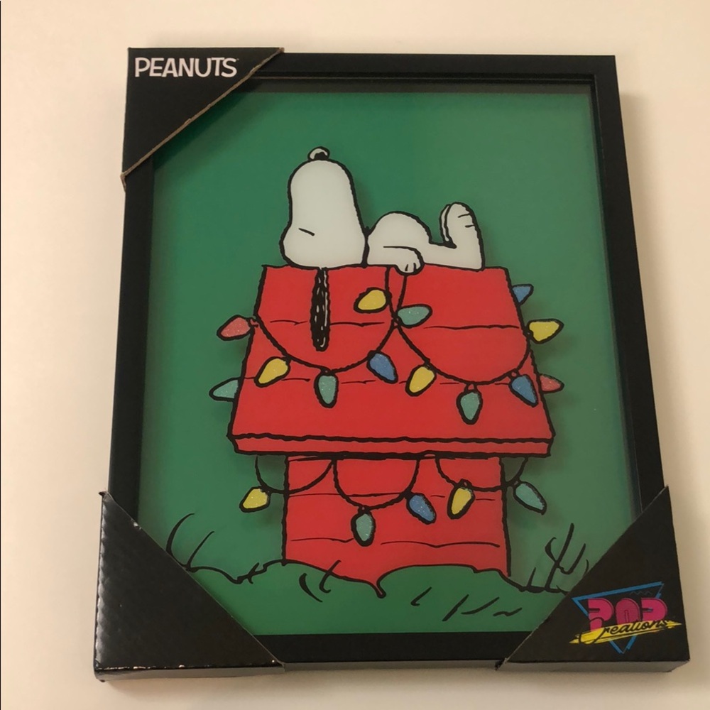 Peanuts nwt Snoopy Red and Green Christmas lights wall art Decor glass  14 x 11